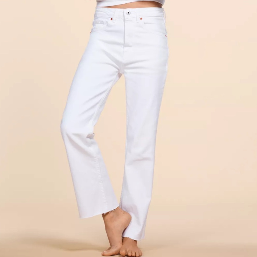 Zara flared cropped TRF high waisted jean-white-size 8